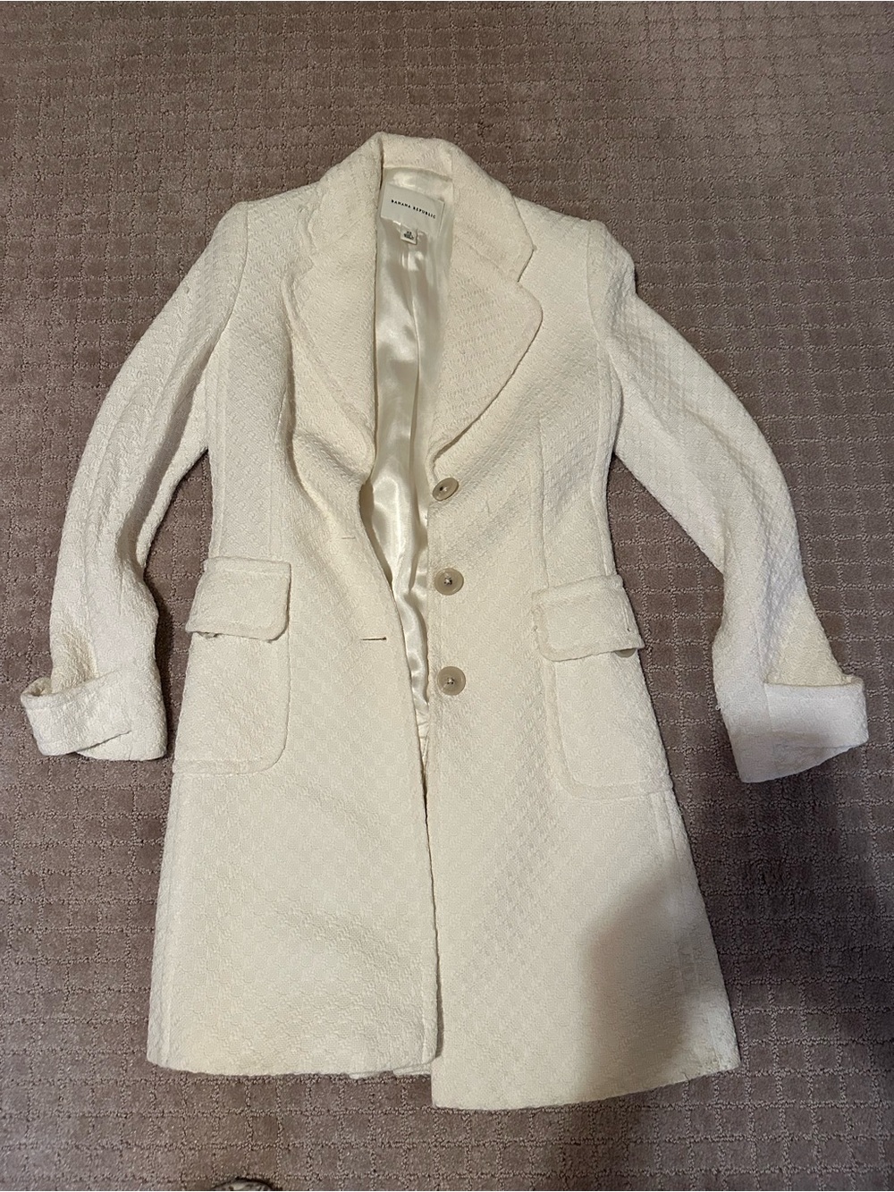Banana Republic Cream Textured Single-Breasted Wool-Blend Coat